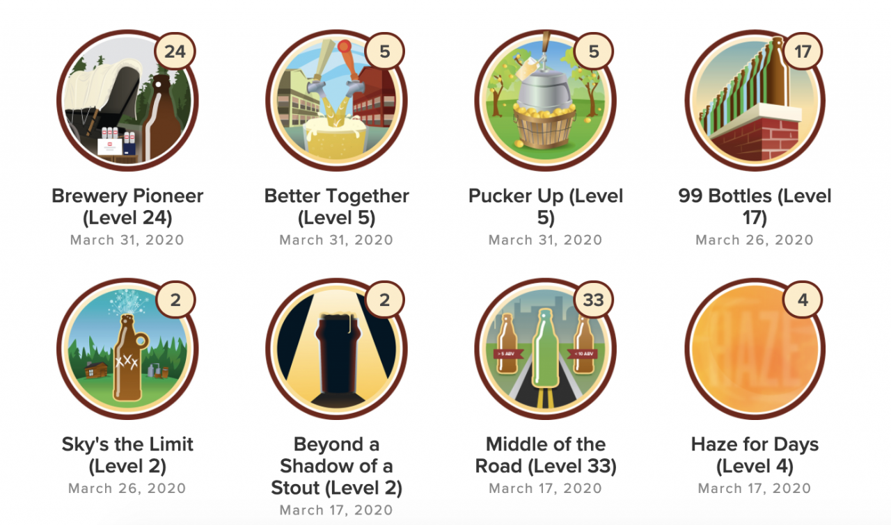 Examples of beer badges that can be unlocked.